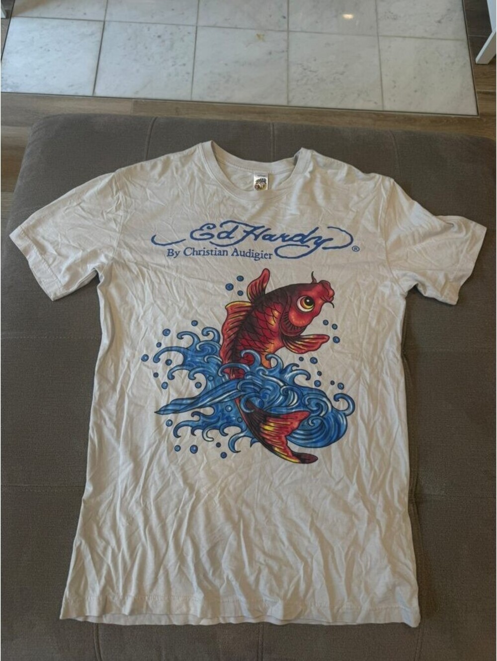 Ed Hardy Christian Audigier Koi Fish T-Shirt White Mens L
